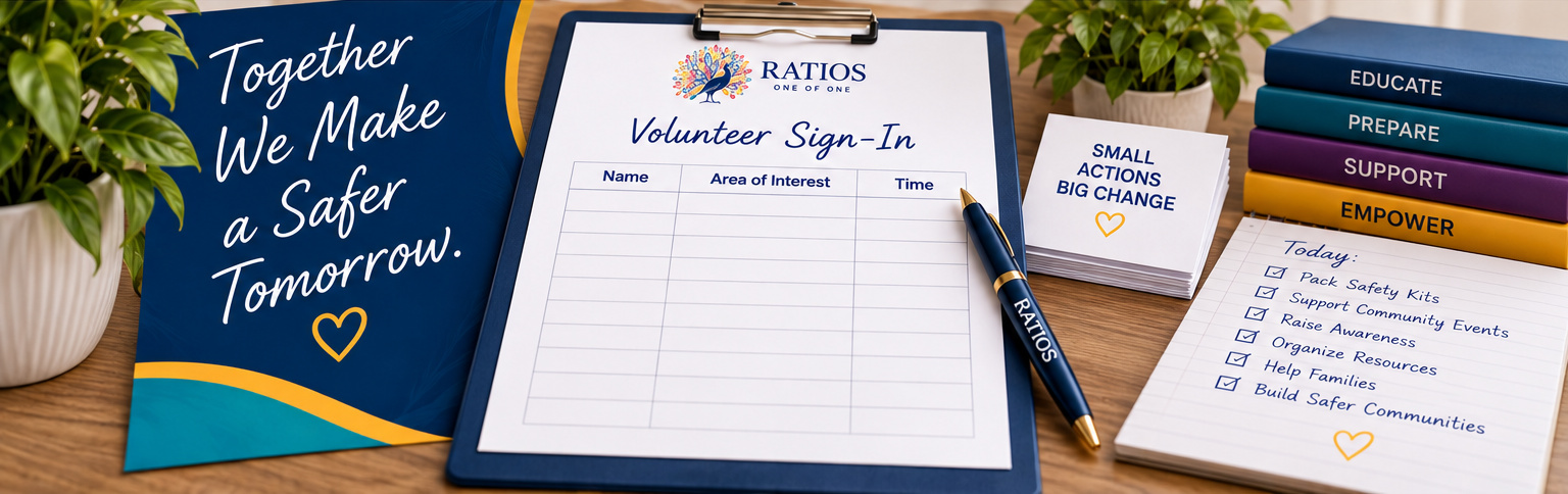 RATIOS volunteer sign-in clipboard and volunteer materials