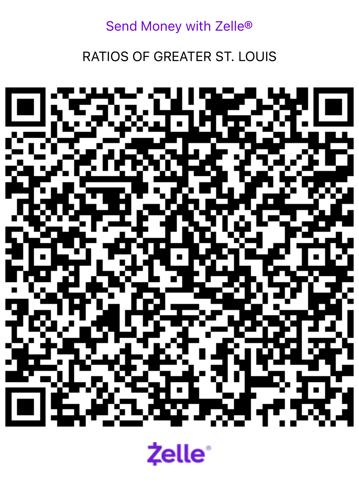 Official Zelle QR code for RATIOS OF GREATER ST. LOUIS